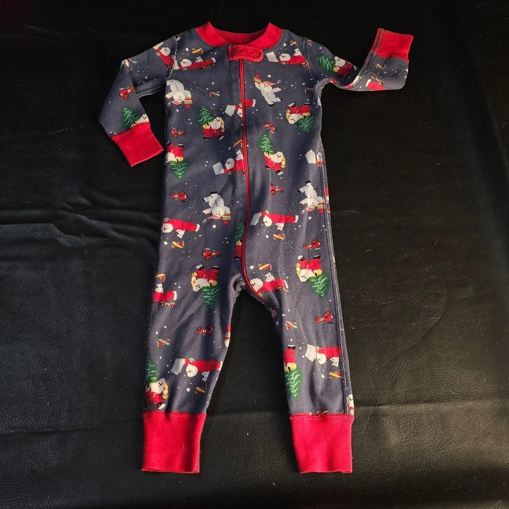 Hanna Andersson Boys Blue Santa Christmas Sleeper Pajamas 70 9-18 Months‎